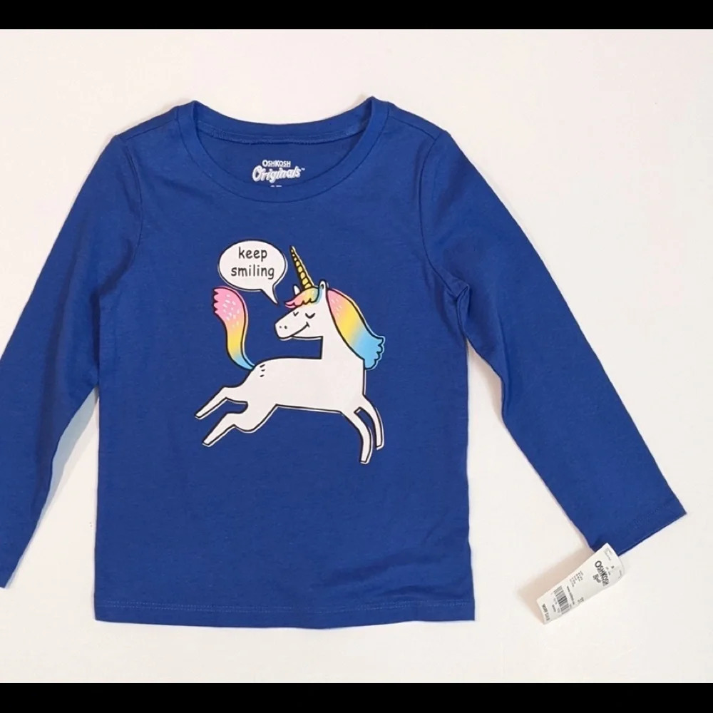 Kids Oshkosh Originals Blue Long Sleeve Unicorn Graphic Tee